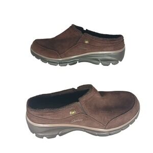 Skechers Slip On Mules Faux Fur Lined Brown Comfort Shoes Women Size 9.5